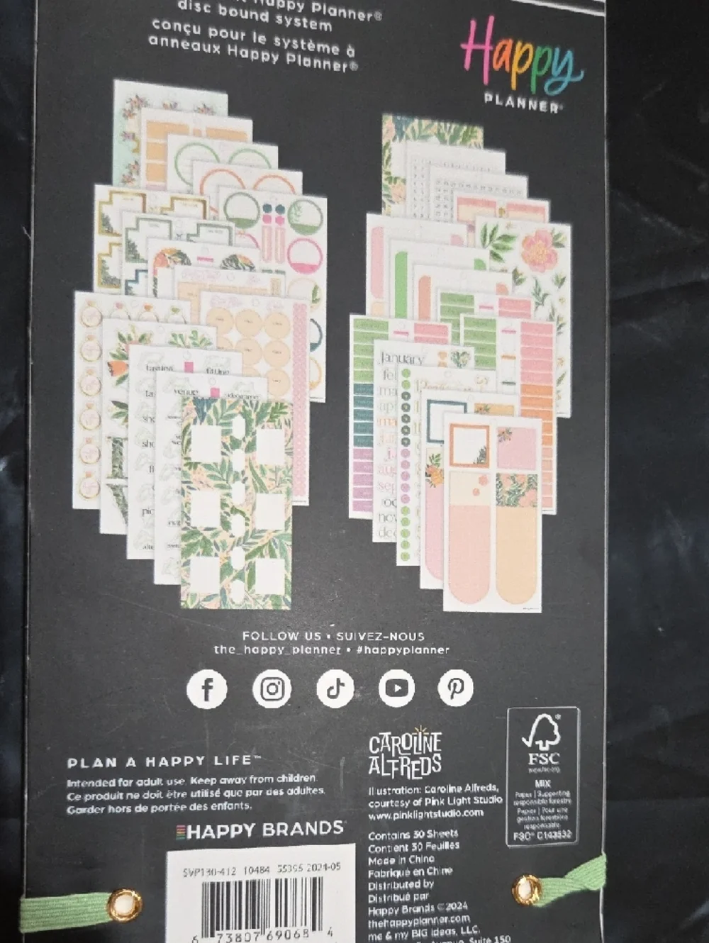 Happy Planner Big Sticker Sheets — Black, Cream & Pastel Floral Accents